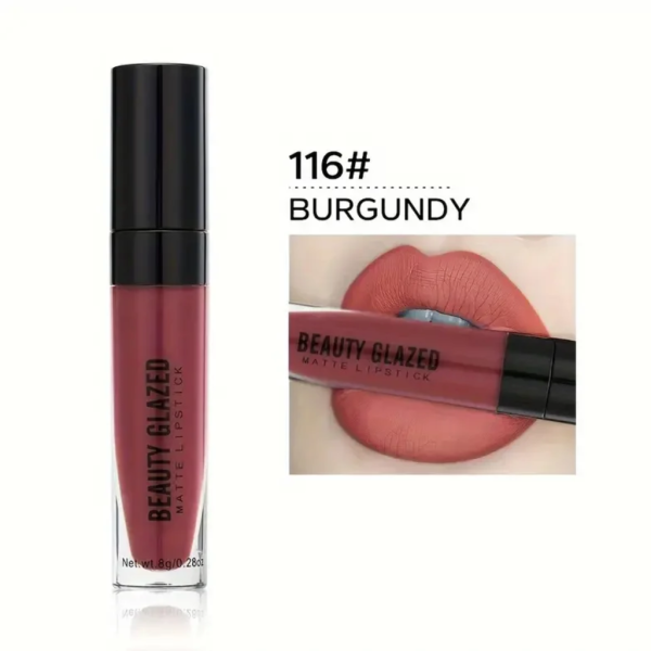 Beauty Glazed Matte Lipstick Smudge Proof Burgundy 116 - Image 1
