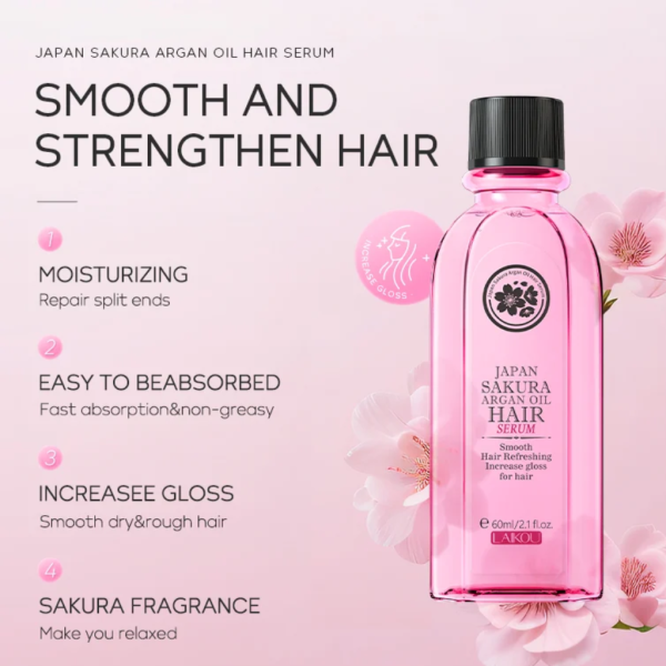 Laikou Japan Sakura Argan Hair Serum – 60ml - Image 1