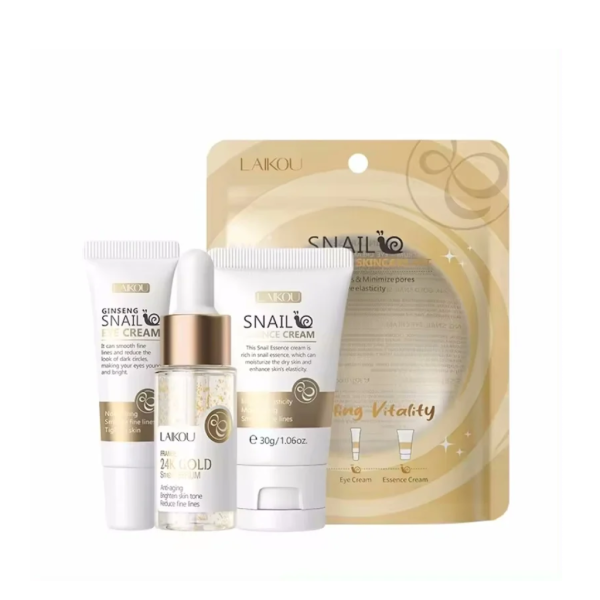Laikou Snail Essence Skincare Set Moisturizing Travel Kit – 3pcs - Image 1
